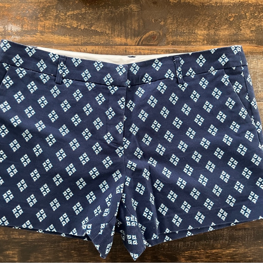 Dalia Collection Blue and White Bermuda Shorts Geometric Pattern